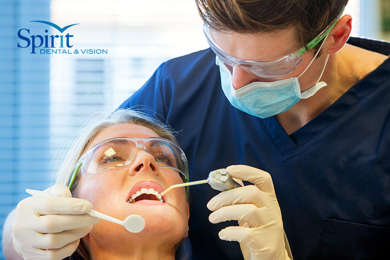 Lady in dentist chair preparing for wisdom teeth removal